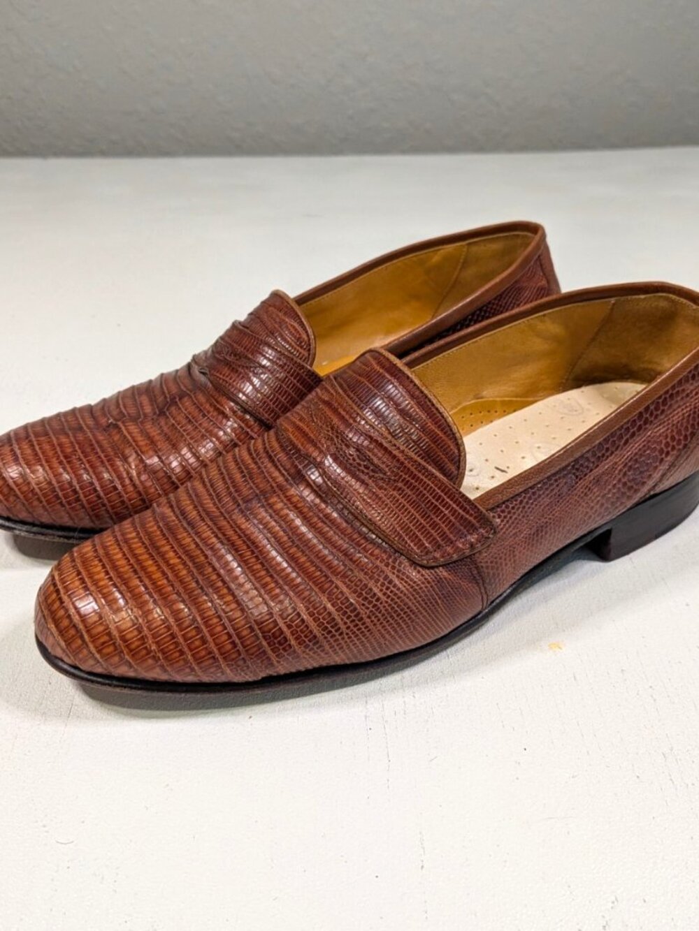Men's Genuine Lizard Skin Penny Loafers Emilio Blanco Exclusivo Sz 10.5